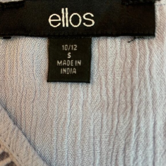 Ellos 10/12 Blue Lace Trim Split Neck Step- Hem 3/4 Sleeve Bohemian Top - Picture 6 of 6